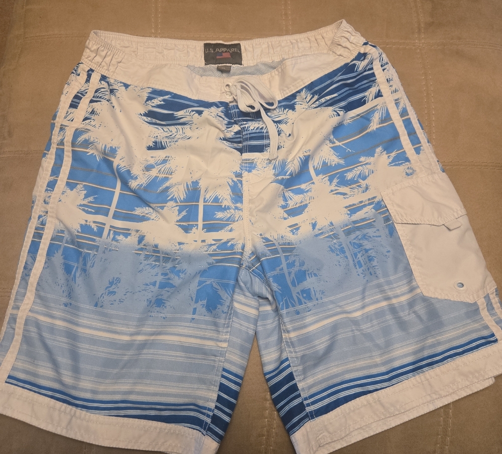 Tropical Blue and White Men's Board Shorts